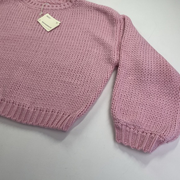NWT PEPPERMAYO Women's Oversized Sweater M/L Pink Cable Bishop Sleeve - Picture 4 of 13